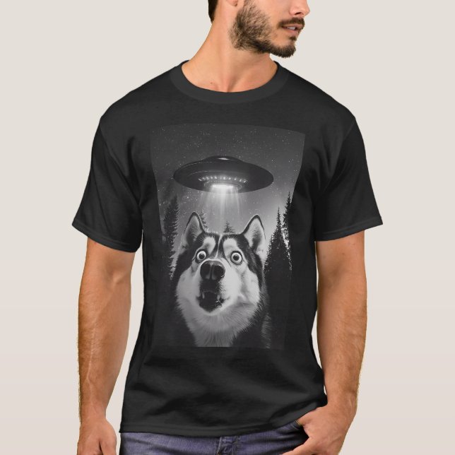 Funny Husky Ufo Selfie T Shirt (Framsida)