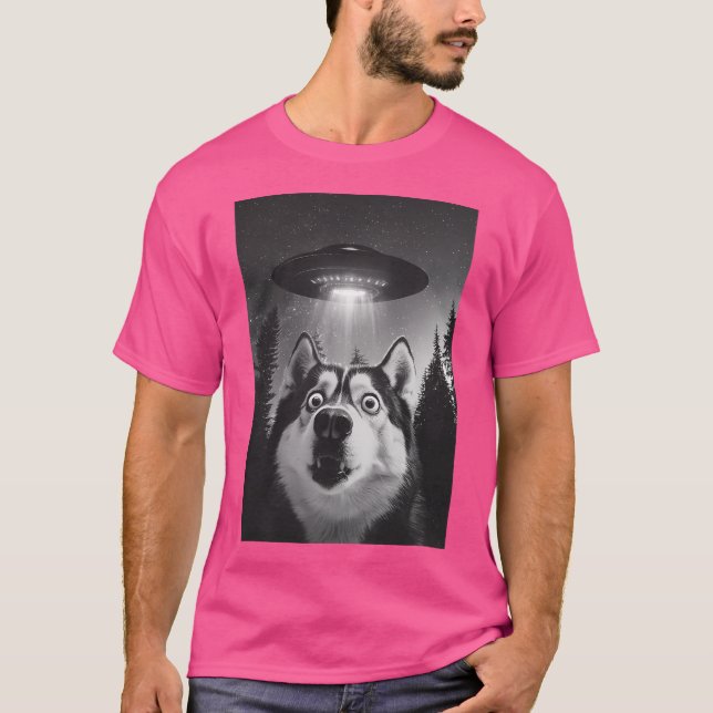 Funny Husky Ufo Selfie T Shirt (Framsida)