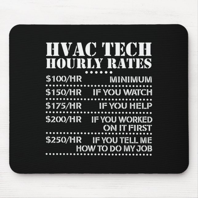 Funny Hvac Tech Hourly Rate Chart Men Women  Musmatta (Framsidan)
