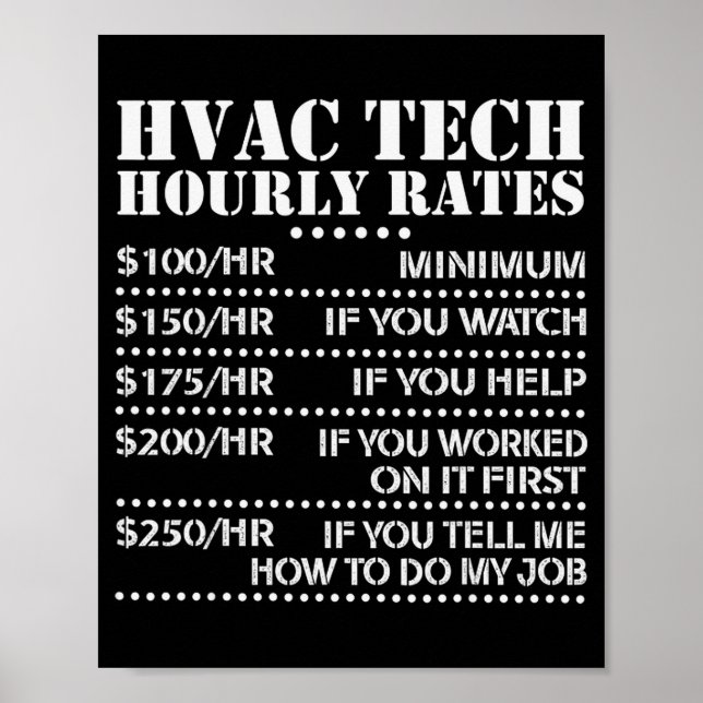 Funny Hvac Tech Hourly Rate Chart Men Women  Poster (Framsidan)
