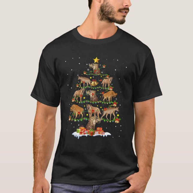 Funny Hyena Julafton Träd Santa Hat Hyena Jul T Shirt (Framsida)