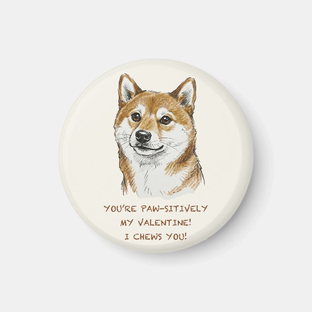 Funny "I Chews You" Shiba Inu Valentine's Day Art Magnet (Framsidan)