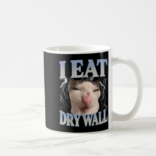 Funny I Eat Dry Wall Silly Cat Meme Men Women Kids Kaffemugg (Höger)