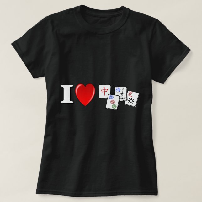 Funny I Kärlek Heart Mahjong Cute Mahjong China Je T Shirt (Design framsida)