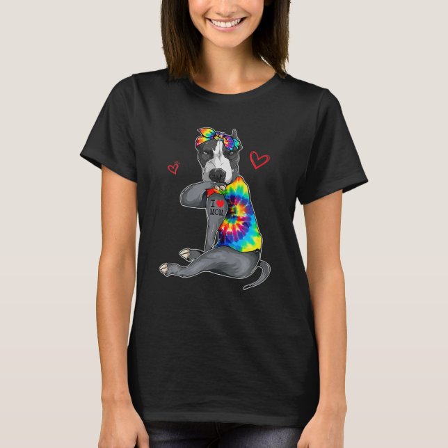 Funny I Kärlek Mamma Tattoo Pitbull Hund Owner T Shirt (Framsida)