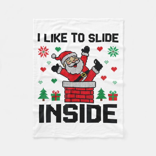 Funny I Like To Slide Inside Santa Ugly Christmas  Fleecefilt (Framsidan)