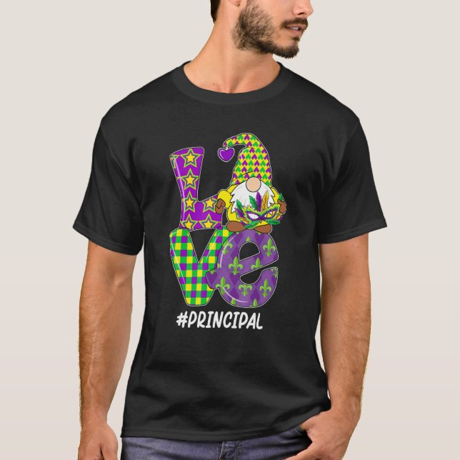 Funny I Love Mardi Gras Assistant Principal Gnome  T Shirt (Framsida)