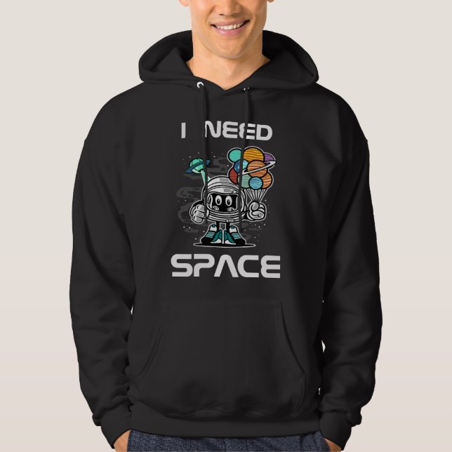 Funny I Need Space for Kids Robot with UFO and Pla Hoodie (Framsida)