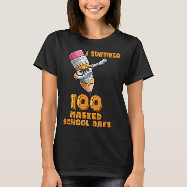 Funny I Survived 100 Masked School Days Cool Dabbi T Shirt (Framsida)