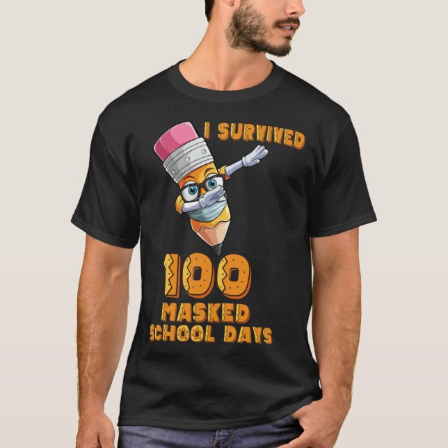 Funny I Survived 100 Masked School Days Cool Dabbi T Shirt (Framsida)