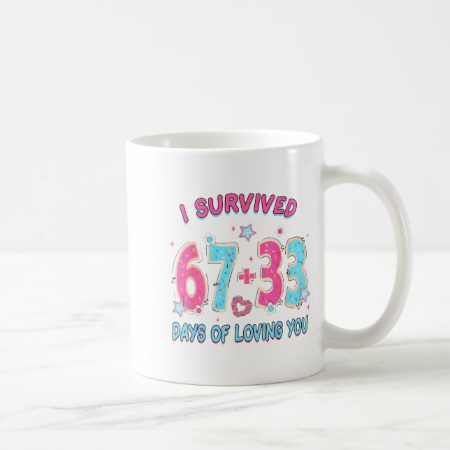 Funny I Survived 67 + 33 Days Of Loving You Valent Kaffemugg (Höger)