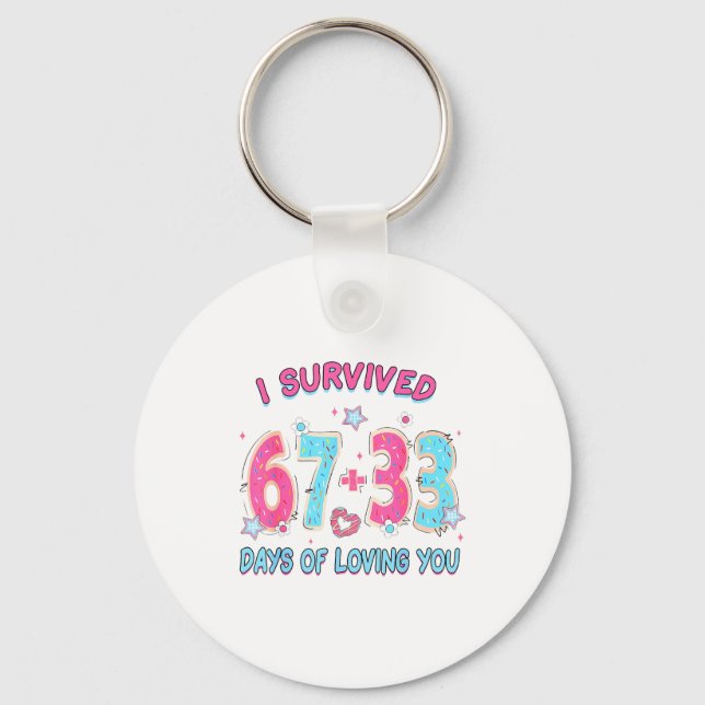 Funny I Survived 67 + 33 Days Of Loving You Valent Nyckelring (Framsida)