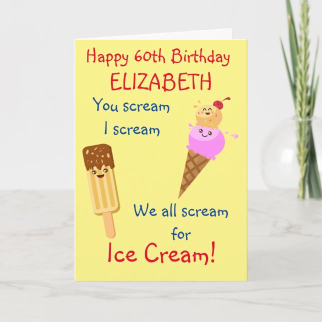 Funny Ice Cream Skräm Humor Cute Retro Birthday Kort (Framsida)