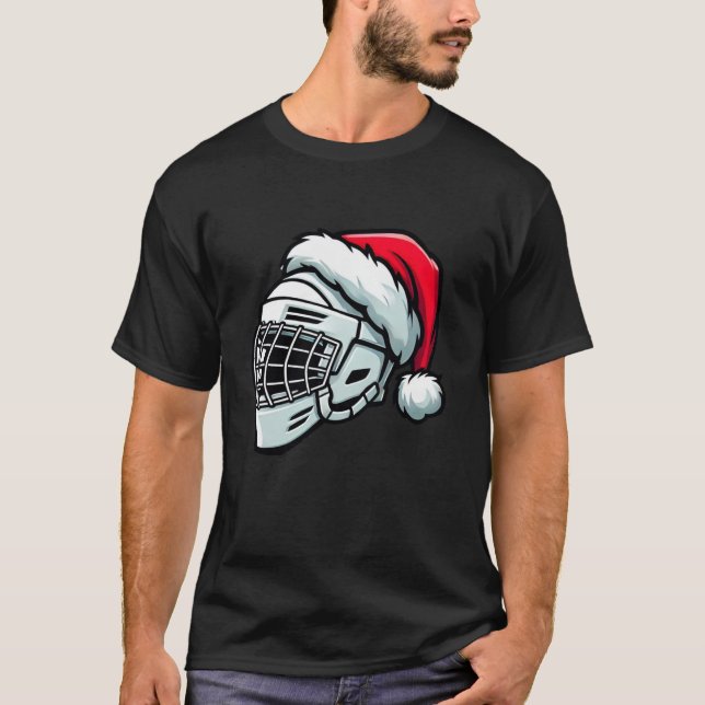 Funny Ice Hockey Helmet Santa Hat jul Holida T Shirt (Framsida)