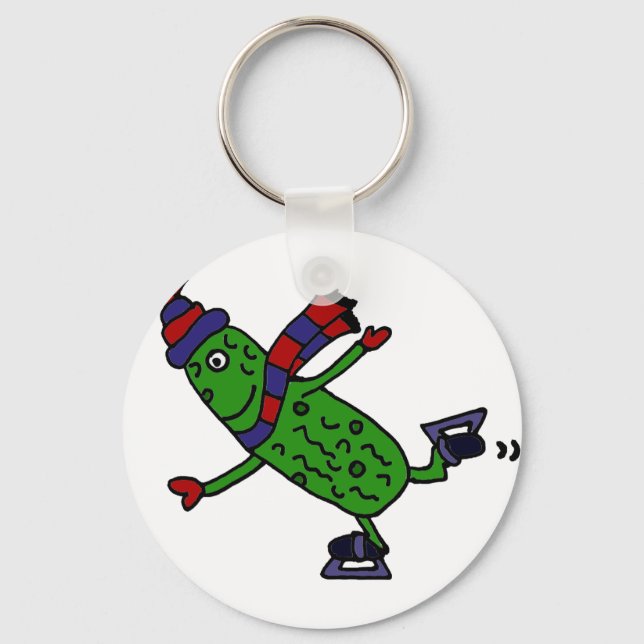 Funny Ice Sking Pickle-design Nyckelring (Framsida)