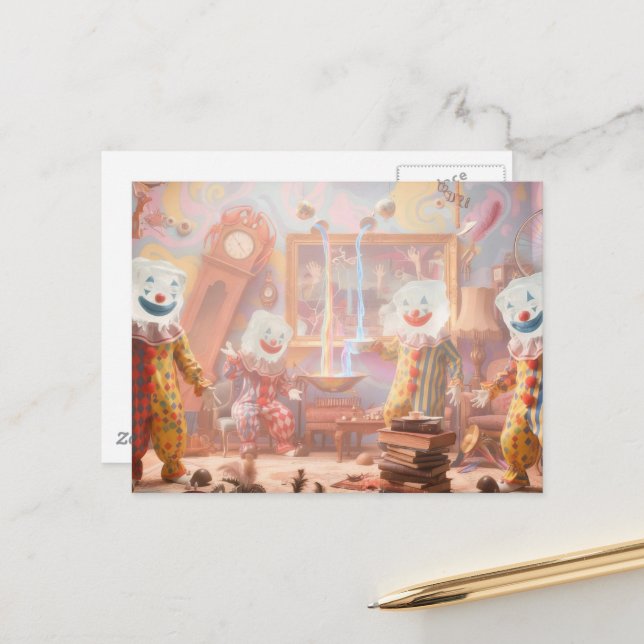 Funny icecube clowns surreal circus vykort (Fram/Back In Situ)