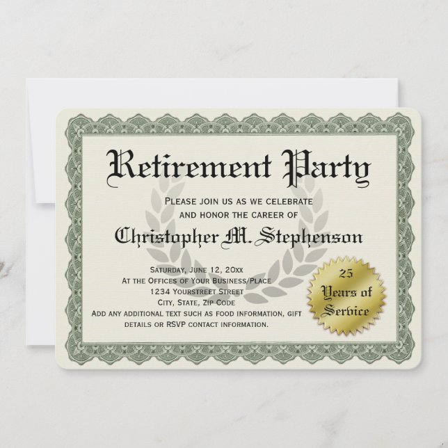 Funny igenkänningsbehörighet för Pension Party Inbjudningar (Framsida)