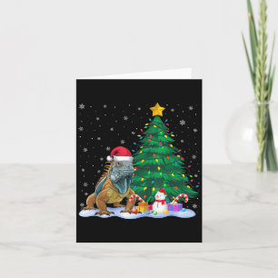 Funny Iguana Julafton Träd Ljus Reindeer Hat Chris Kort
