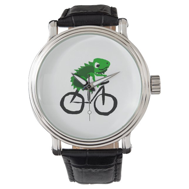 Funny Iguana Riding Bicycle Armbandsur (Framsida)