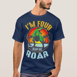 Funny Im 4 Birthday Hear Me Roar Gift För barn T Shirt