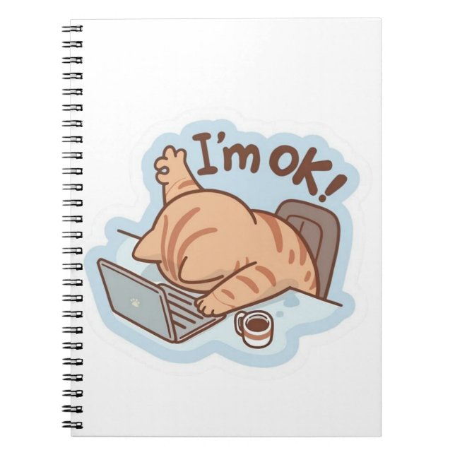 Funny "I'm OK" Tired Cat Notebook - Relatable Work Anteckningsbok (Framsidan)