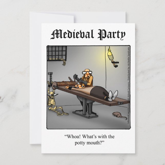 Funny inbjudan till medeltida partier (Framsida)