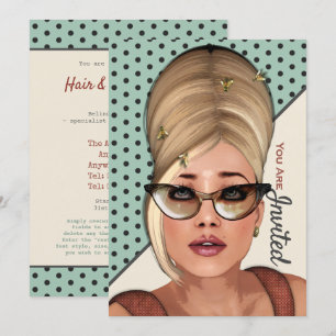 Funny inbjudan till Retro Hair- och Beauty Salon-h