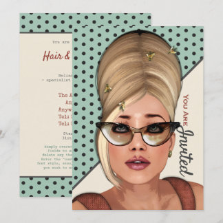 Funny inbjudan till Retro Hair- och Beauty Salon-h