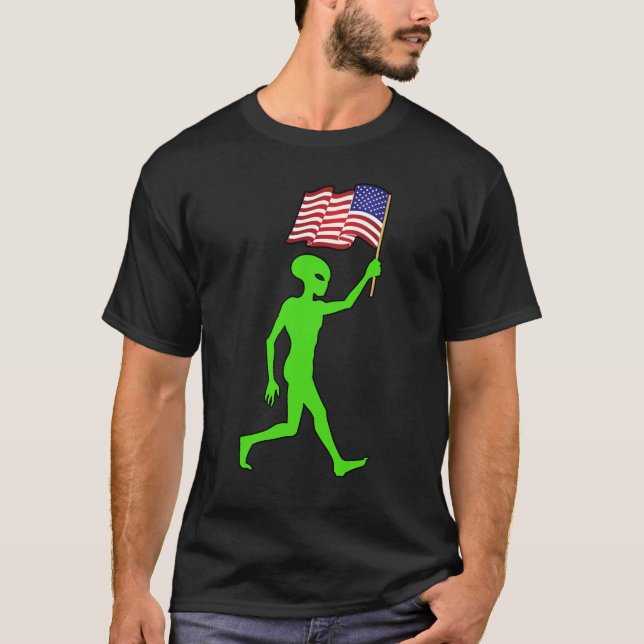 FUNNY Independence day ALIEN 4:e juli T Shirt (Framsida)