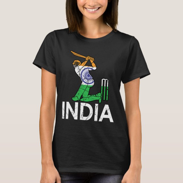 Funny India Flag Cricket Supporters Tee Indian Cri (Framsida)