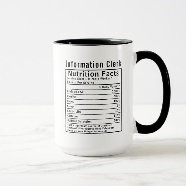Funny Information Clerk Nutrition Facts Staff Gift Mugg (Höger)