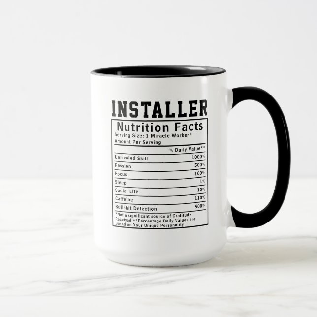 Funny Installer Nutrition Facts Employee Mugg (Höger)