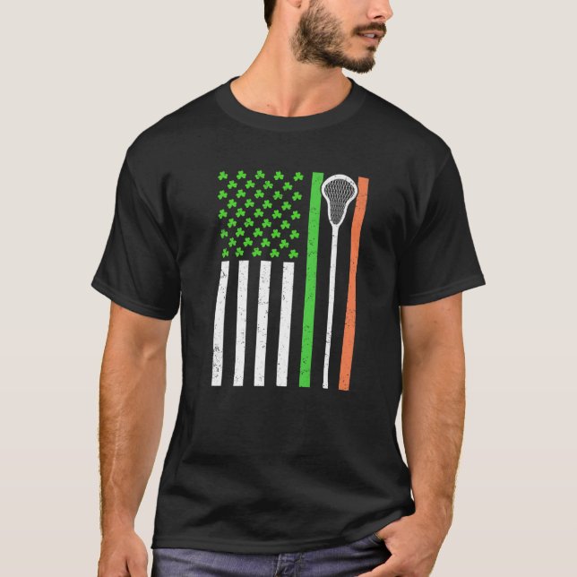 Funny Irish American Flag Lacrosse St. Patrick's D T Shirt (Framsida)