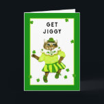 Funny Irish Birthday Kort<br><div class="desc">Cute cat får jiggy och en dikt på födelsedagen.</div>