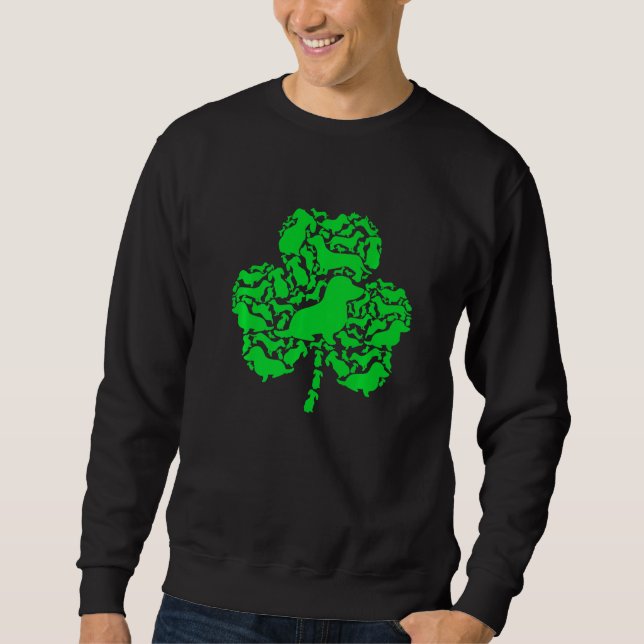 Funny Irish Dachshund Hund Shamrock St Patrick S D Lång Ärmad Tröja (Framsida)