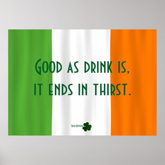 Funny Irish Drinking Proverb Flagga Shamrock Paddy Poster (Framsidan)