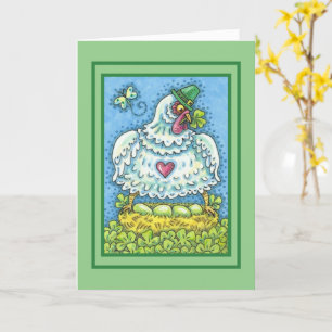 FUNNY IRISH HEN, GRÖNT ÄGG OCH SKAMROCKSKÖTT KORT