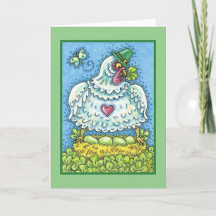 FUNNY IRISH HEN, GRÖNT ÄGG OCH SKAMROCKSKÖTT KORT