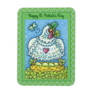 FUNNY IRISH HEN, GRÖNT EGGS AND SHAMROCKS CUTE MAGNET