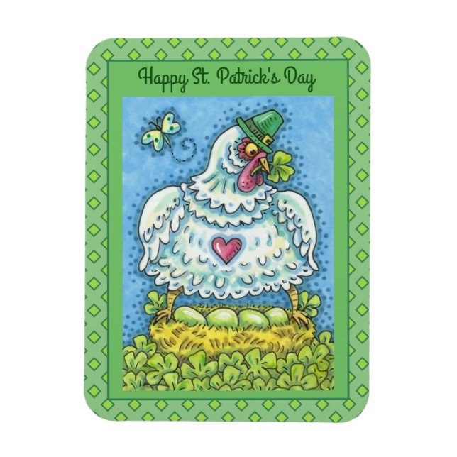 FUNNY IRISH HEN, GRÖNT EGGS AND SHAMROCKS CUTE MAGNET (Vertikal)