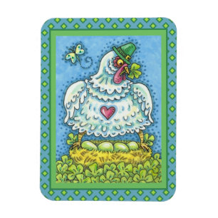 FUNNY IRISH HEN, GRÖNT EGGS AND SHAMROCKS CUTE MAGNET