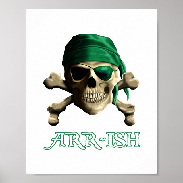 Funny Irish Jolly Roger Pirat Skull ARR-ISH Poster (Framsidan)
