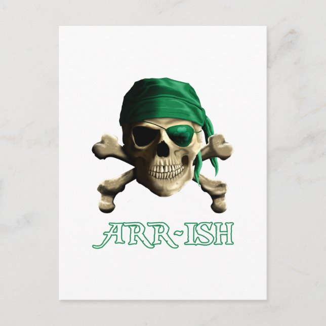 Funny Irish Jolly Roger Pirat Skull ARR-ISH Vykort (Framsida)