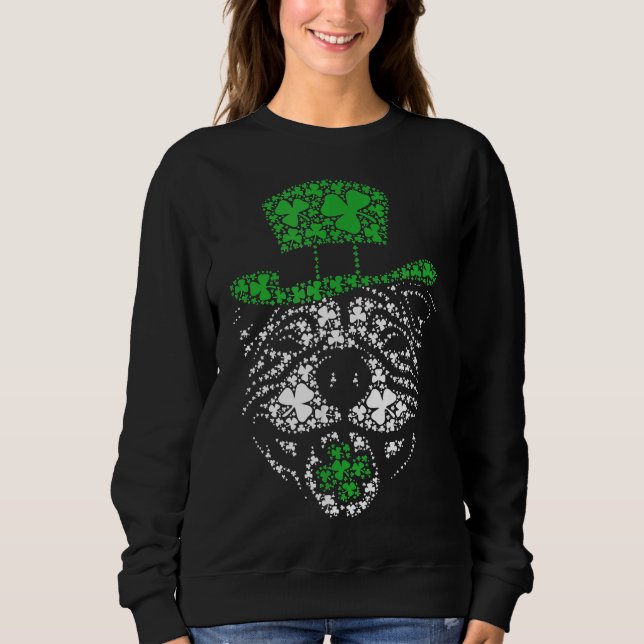 Funny Irish Pitbull Shamrocks Grönt Hat St Patrick T Shirt (Framsida)