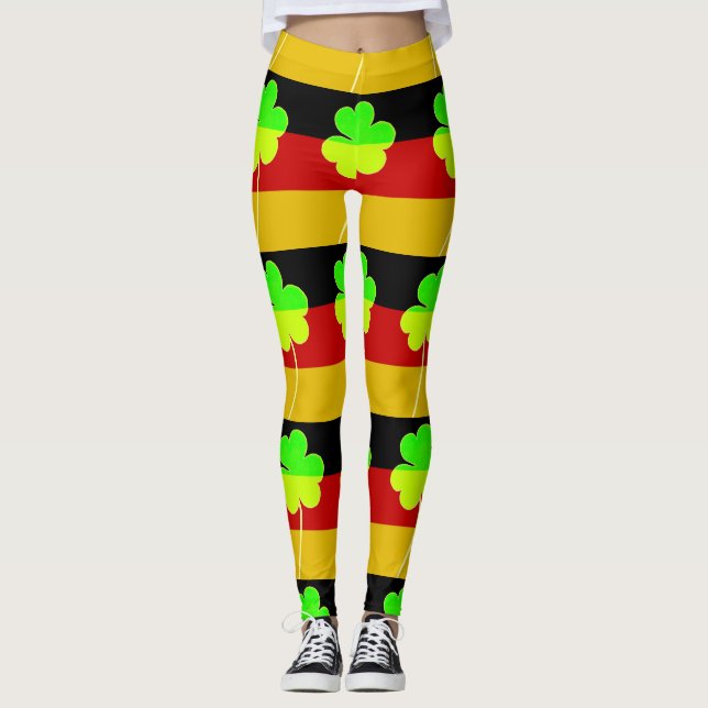 Funny Irish Shamrock German Flagga St. Patrick Leggings (Framsida)