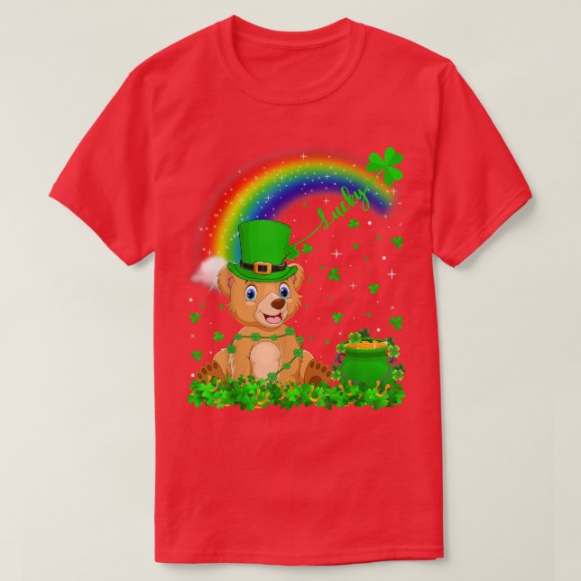 Funny Irish Shamrock Rainbow Lucky Bear St Patrick T Shirt (Design framsida)