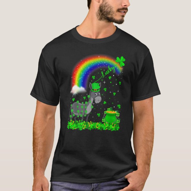 Funny Irish Shamrock Rainbow Lucky Mule St Patrick T Shirt (Framsida)