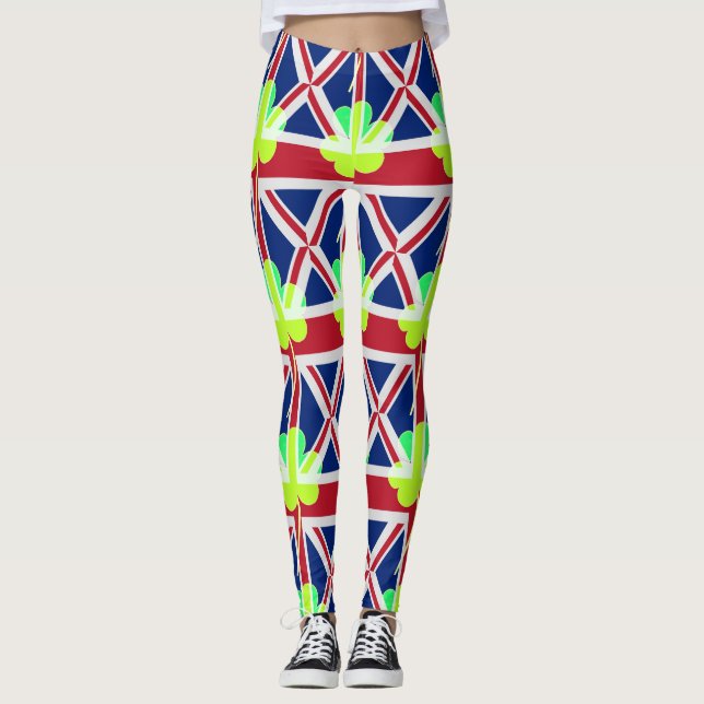 Funny Irish Shamrock Union Jack Flagga St. Patrick Leggings (Framsida)