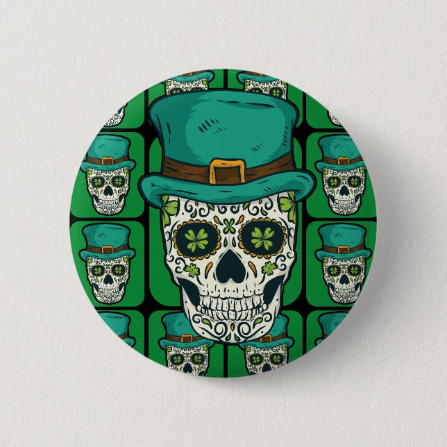 Funny Irish Sugar Skull St Patricks Day Pirate Bon Knapp (Framsida)