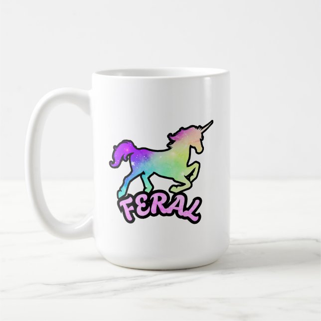 Funny Ironic Feral Unicorn Rainbow Mug Kaffemugg (Vänster)